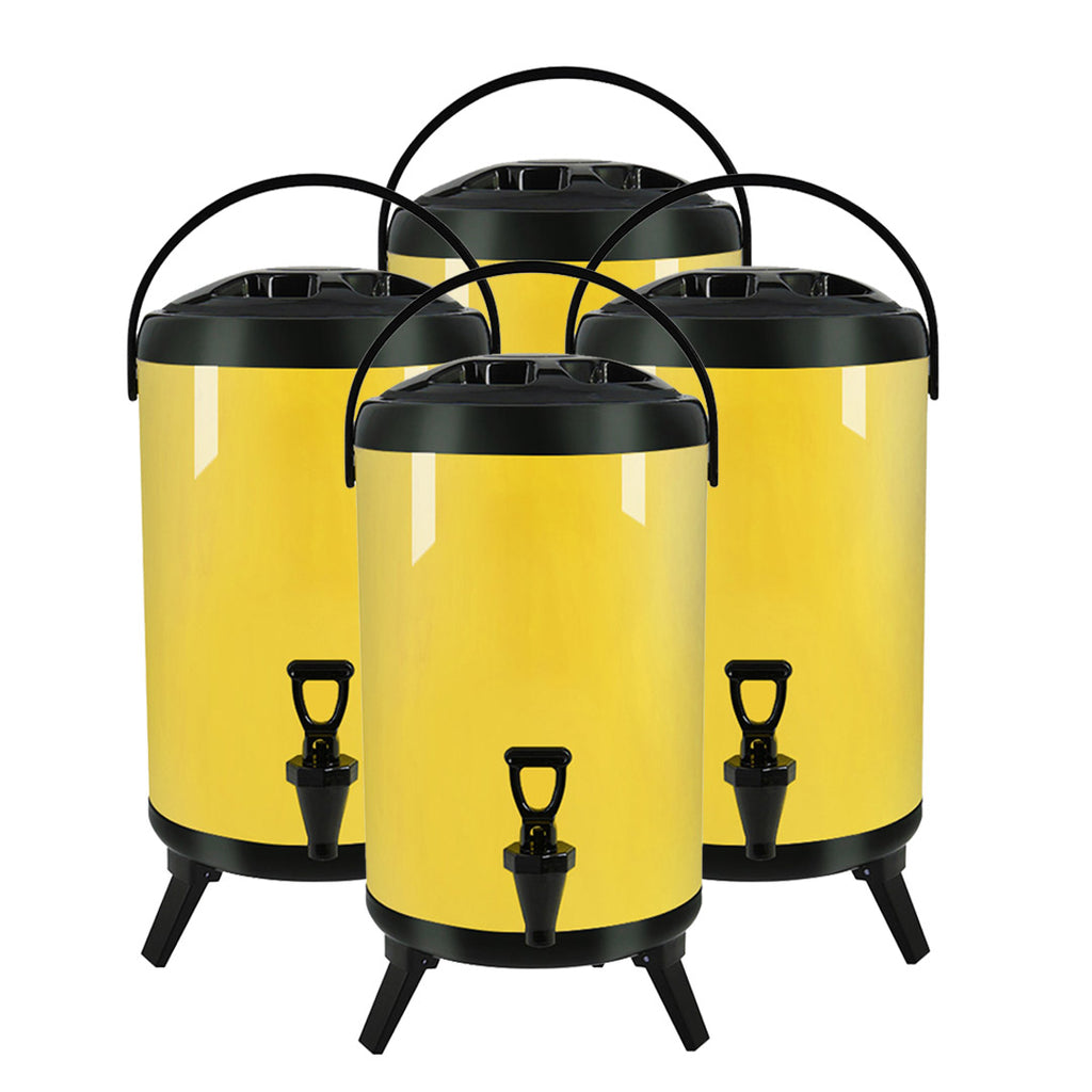 SOGA 4X 16L Stainless Steel Insulated Milk Tea Barrel Hot and Cold Beverage Dispenser Container with Faucet Yellow Soga