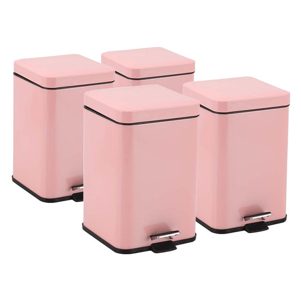 SOGA 4X 6L Foot Pedal Stainless Steel Rubbish Recycling Garbage Waste Trash Bin Square Pink Soga
