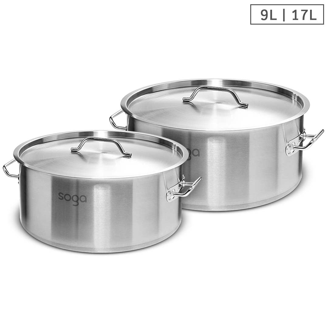 SOGA Stock Pot 9L 17L Top Grade Thick Stainless Steel Stockpot 18/10 Soga