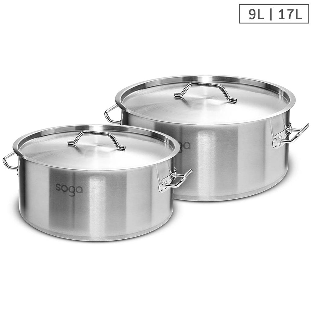 SOGA Stock Pot 9L 17L Top Grade Thick Stainless Steel Stockpot 18/10 Soga