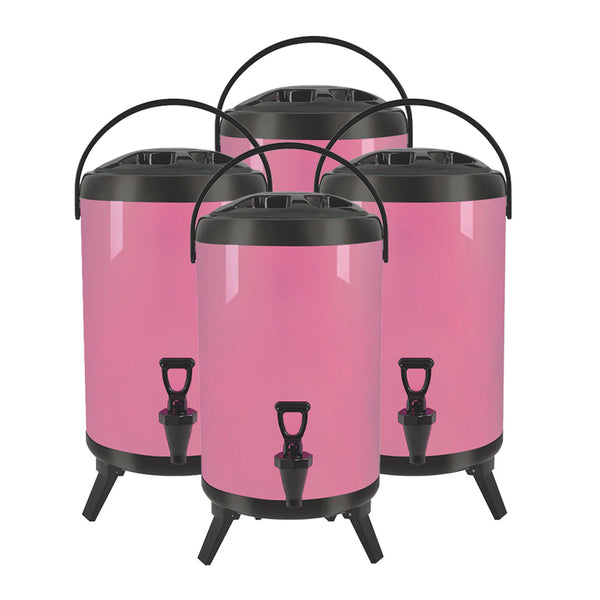 SOGA 4X 10L Stainless Steel Insulated Milk Tea Barrel Hot and Cold Beverage Dispenser Container with Faucet Pink Soga