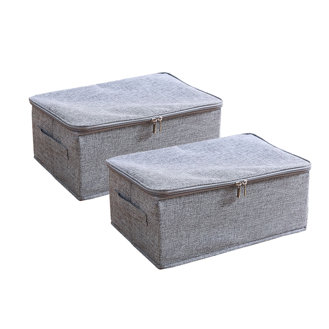SOGA 2X Grey Small Portable Double Zipper Storage Box Moisture Proof Clothes Basket Foldable Home Organiser Soga