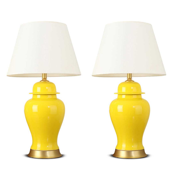 SOGA 2X Oval Ceramic Table Lamp with Gold Metal Base Desk Lamp Yellow Soga