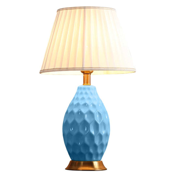 SOGA Textured Ceramic Oval Table Lamp with Gold Metal Base Blue Soga