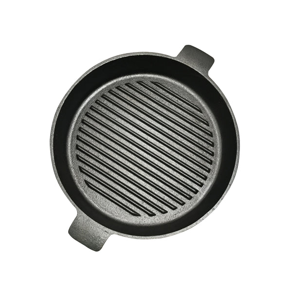 SOGA 25cm Round Ribbed Cast Iron Frying Pan Skillet Steak Sizzle Platter with Handle Soga