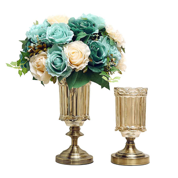 SOGA 25cm 28.5cm Transparent Glass Flower Vase with Blue Flower Set Soga