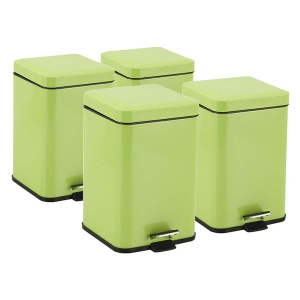 SOGA 4X 6L Foot Pedal Stainless Steel Rubbish Recycling Garbage Waste Trash Bin Square Green Soga