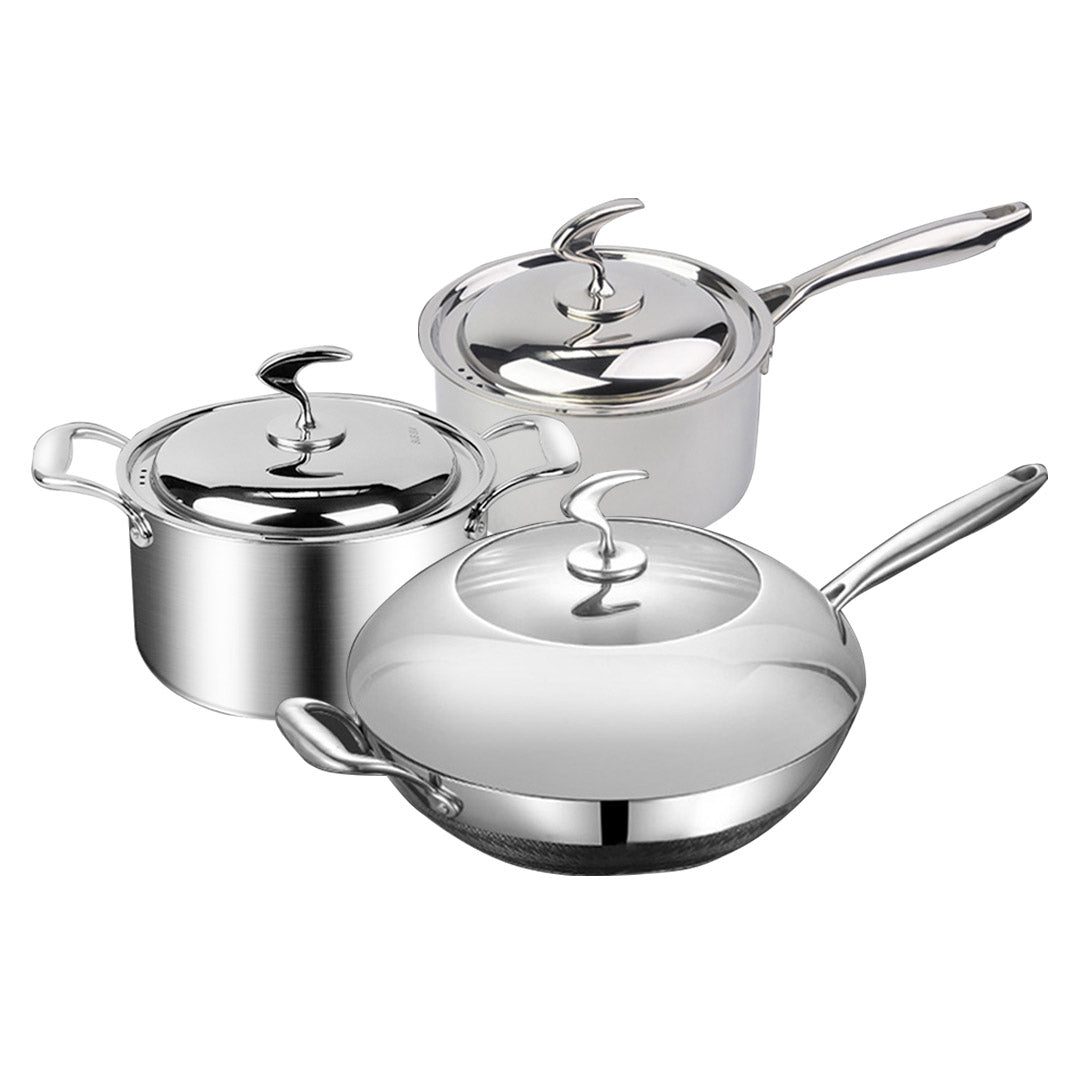 SOGA 6 Piece Cookware Set 18/10 Stainless Steel 3-Ply Frying Pan, Milk, and Soup Pot with Lid Soga