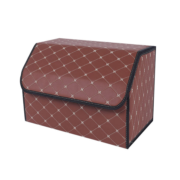SOGA Leather Car Boot Collapsible Foldable Trunk Cargo Organizer Portable Storage Box Coffee/Gold Stitch Medium Soga