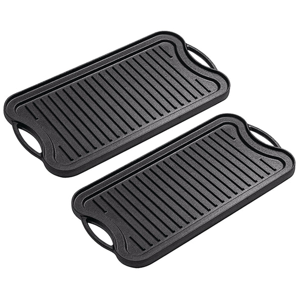 SOGA 2X 50.8cm Cast Iron Ridged Griddle Hot Plate Grill Pan BBQ Stovetop Soga