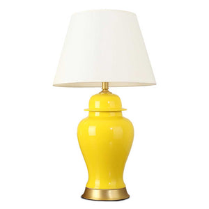 SOGA Oval Ceramic Table Lamp with Gold Metal Base Desk Lamp Yellow Soga