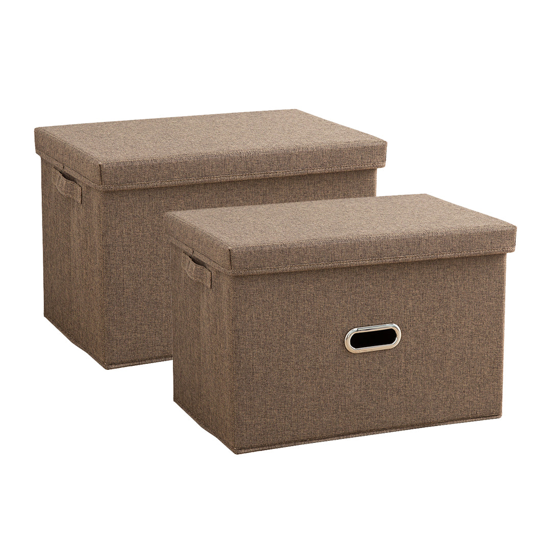 SOGA 2X Coffee Medium Foldable Canvas Storage Box Cube Clothes Basket Organiser Home Decorative Box Soga