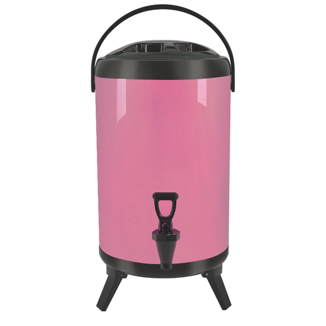 SOGA 14L Stainless Steel Insulated Milk Tea Barrel Hot and Cold Beverage Dispenser Container with Faucet Pink Soga