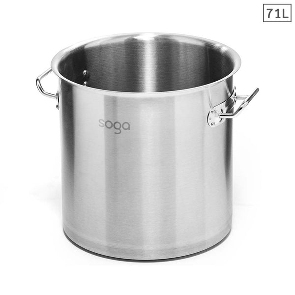 SOGA Stock Pot 71L Top Grade Thick Stainless Steel Stockpot 18/10 Without Lid Soga