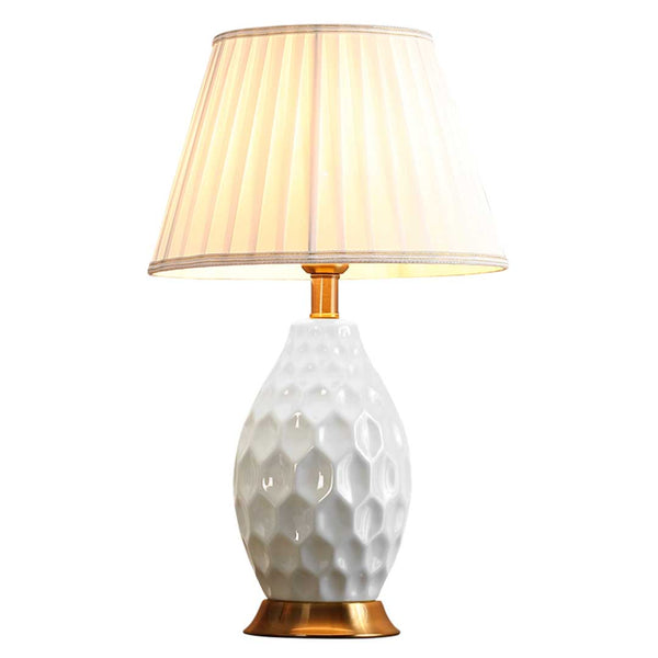SOGA Textured Ceramic Oval Table Lamp with Gold Metal Base White Soga