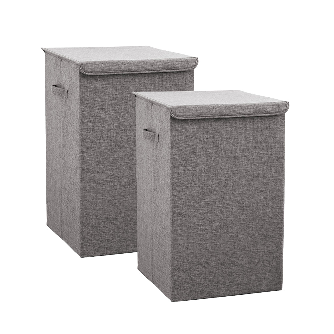 SOGA 2X Grey Large Collapsible Laundry Hamper Storage Box Foldable Canvas Basket Home Organiser Decor Soga