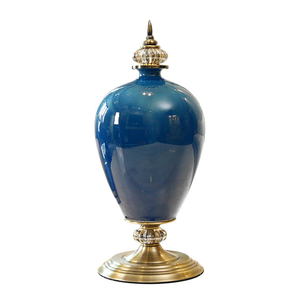 SOGA 42.50cm Ceramic Oval Flower Vase with Gold Metal Base Dark Blue Soga