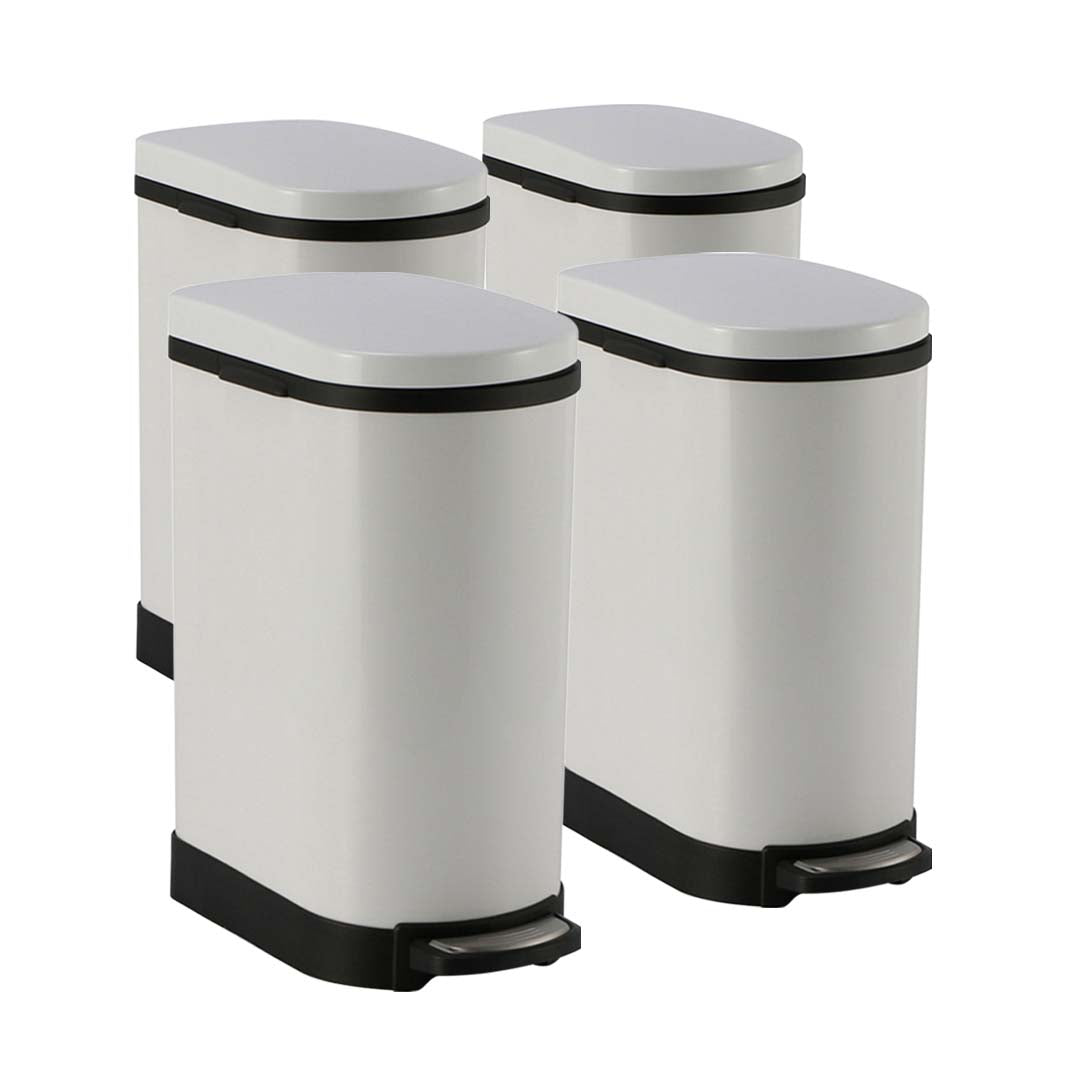 SOGA 4X 10L Foot Pedal Stainless Steel Rubbish Recycling Garbage Waste Trash Bin U White Soga