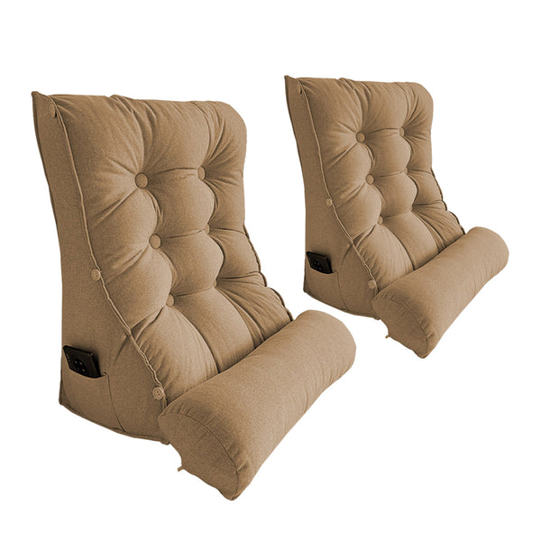 SOGA 2X 45cm Khaki Triangular Wedge Lumbar Pillow Headboard Backrest Sofa Bed Cushion Home Decor Soga