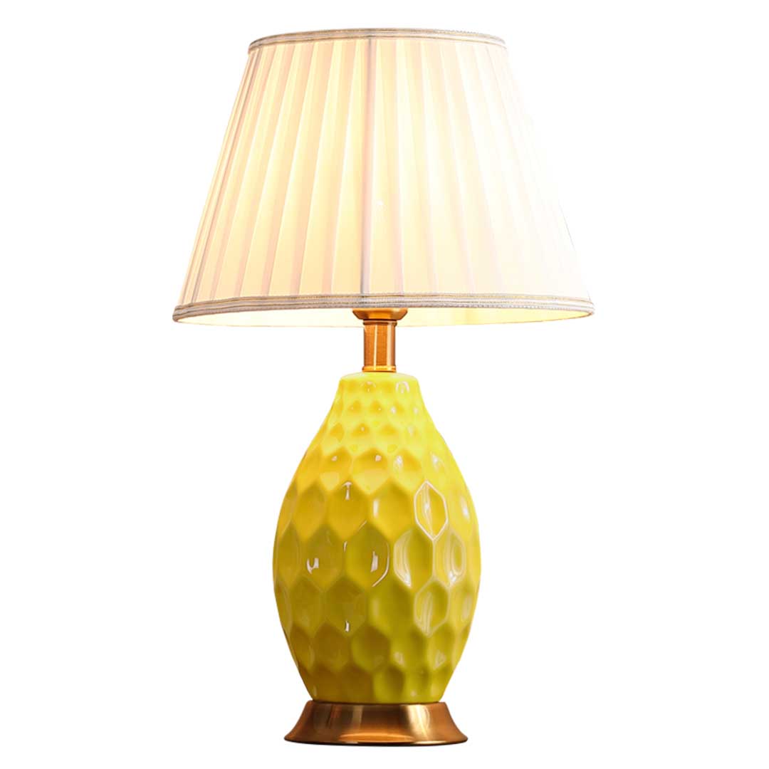 SOGA Textured Ceramic Oval Table Lamp with Gold Metal Base Yellow Soga