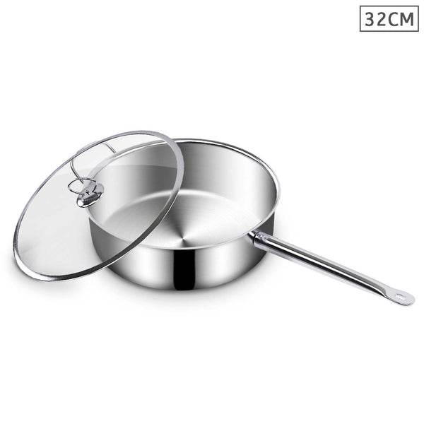 SOGA 32cm Stainless Steel Saucepan Sauce pan with Glass Lid and Helper Handle Triple Ply Base Cookware Soga