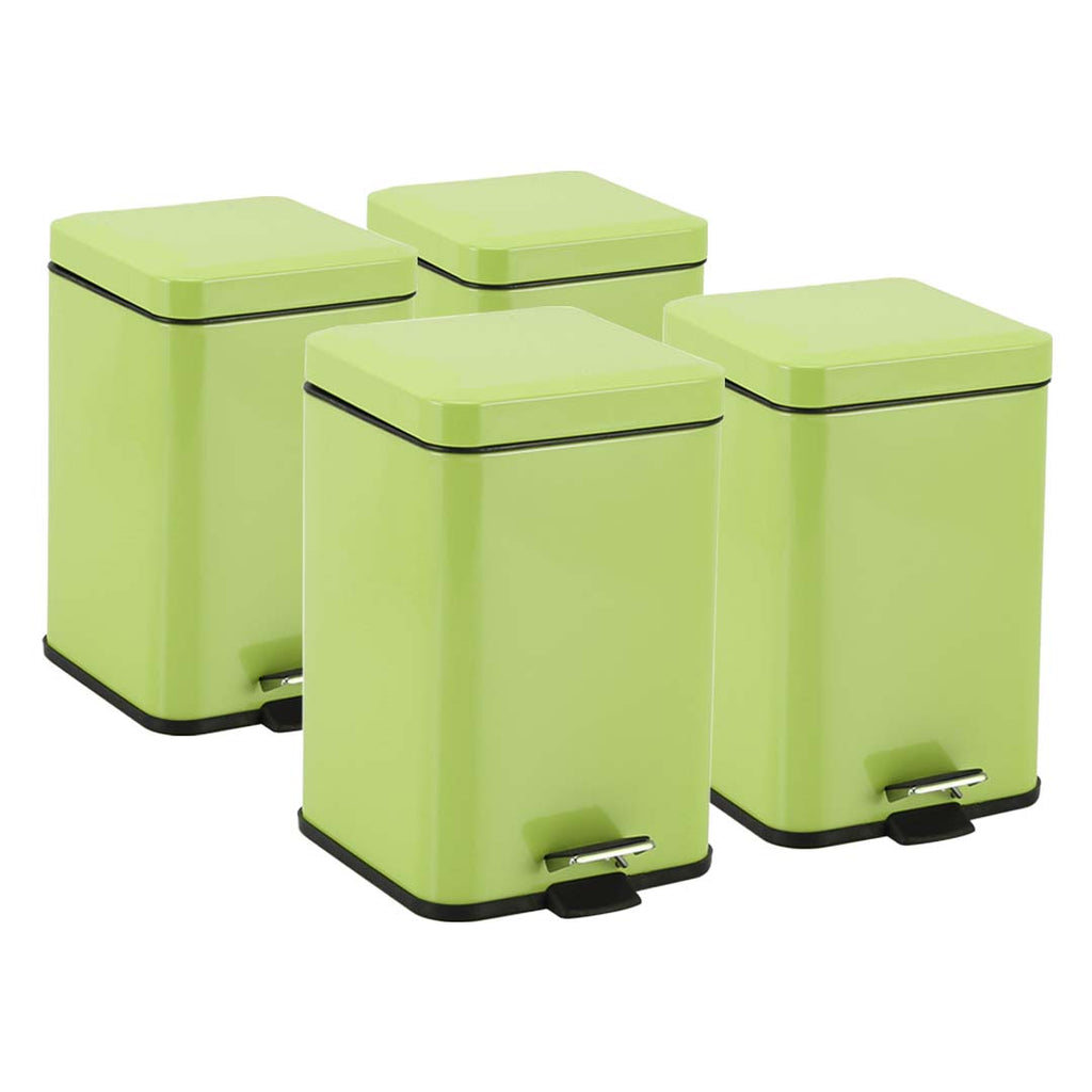 SOGA 4X 12L Foot Pedal Stainless Steel Rubbish Recycling Garbage Waste Trash Bin Square Green Soga