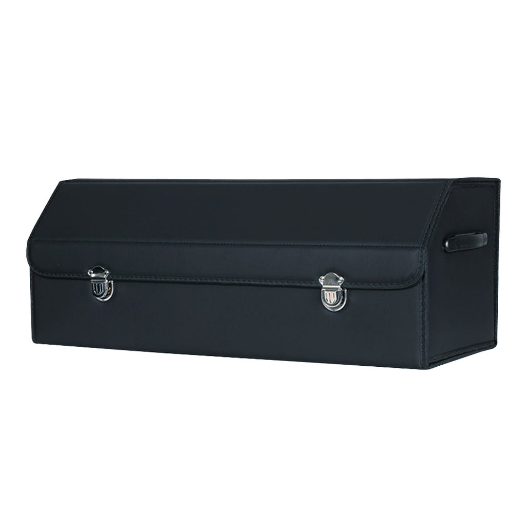 SOGA Leather Car Boot Collapsible Foldable Trunk Cargo Organizer Portable Storage Box With Lock Black Large Soga