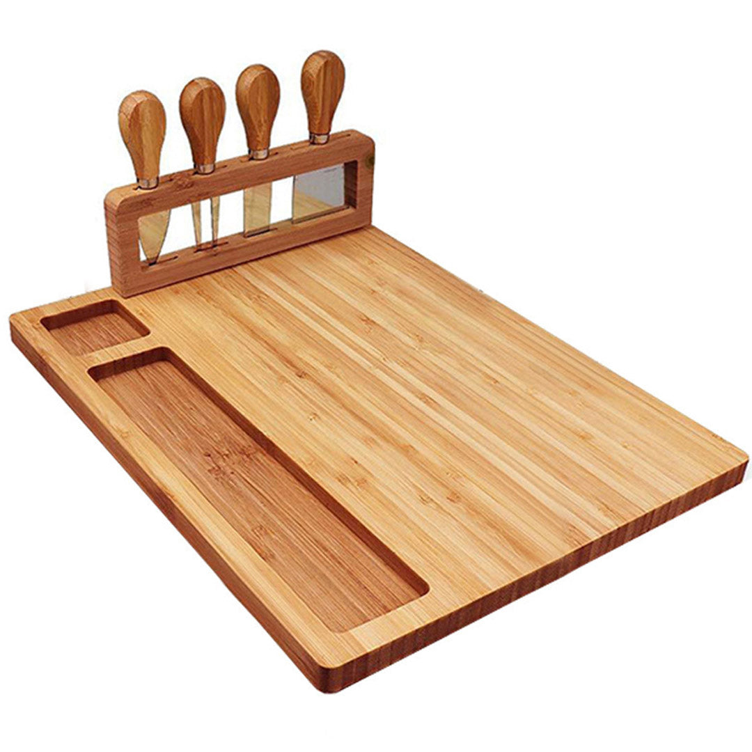 SOGA 36cm Brown Rectangular Wood Cheese Board Charcuterie Serving Tray with Knife Set Countertop Decor Soga