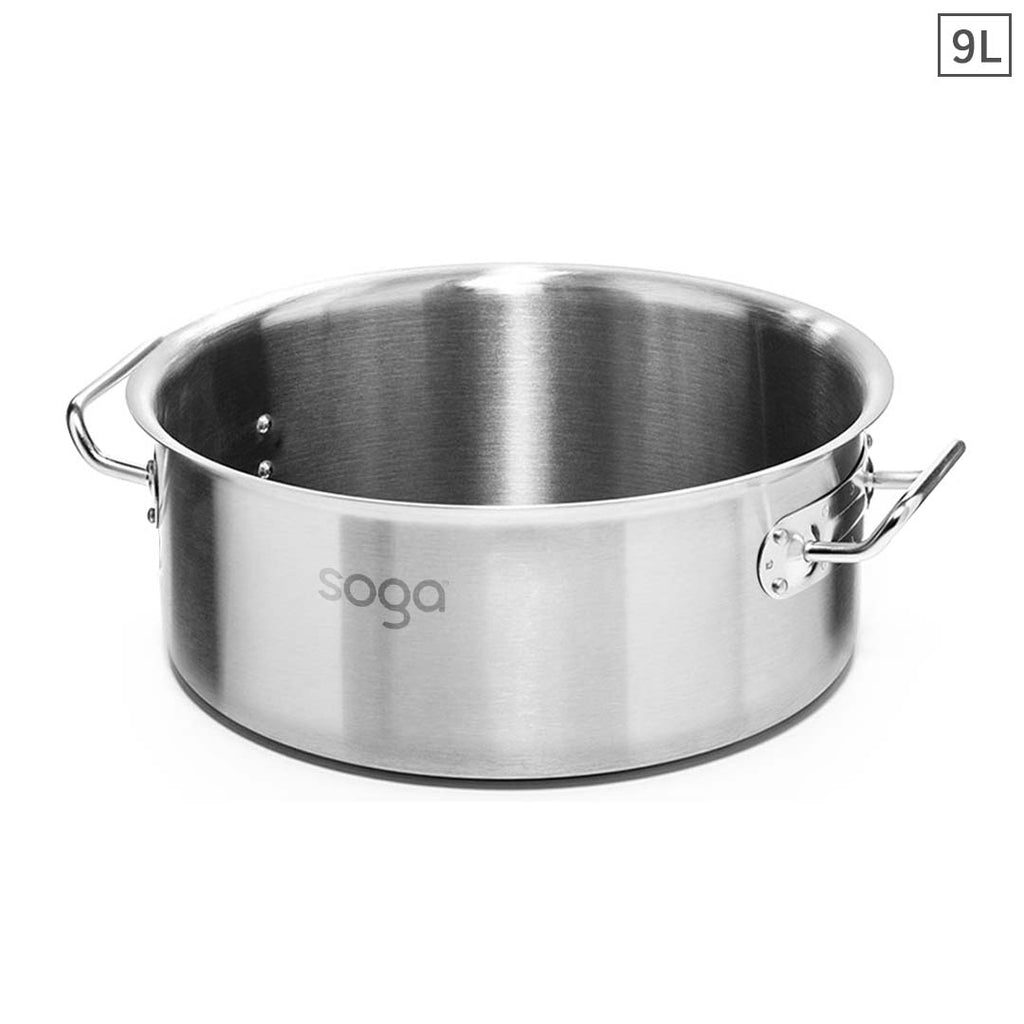 SOGA Stock Pot 9L Top Grade Thick Stainless Steel Stockpot 18/10 Without Lid Soga