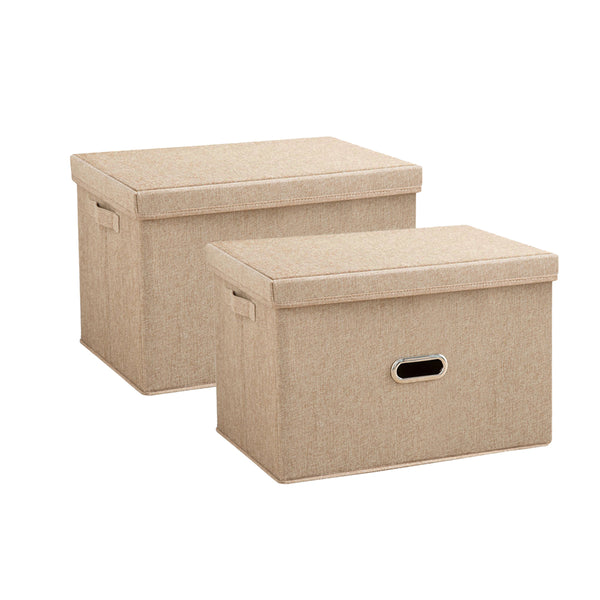 SOGA 2X Beige Medium Foldable Canvas Storage Box Cube Clothes Basket Organiser Home Decorative Box Soga