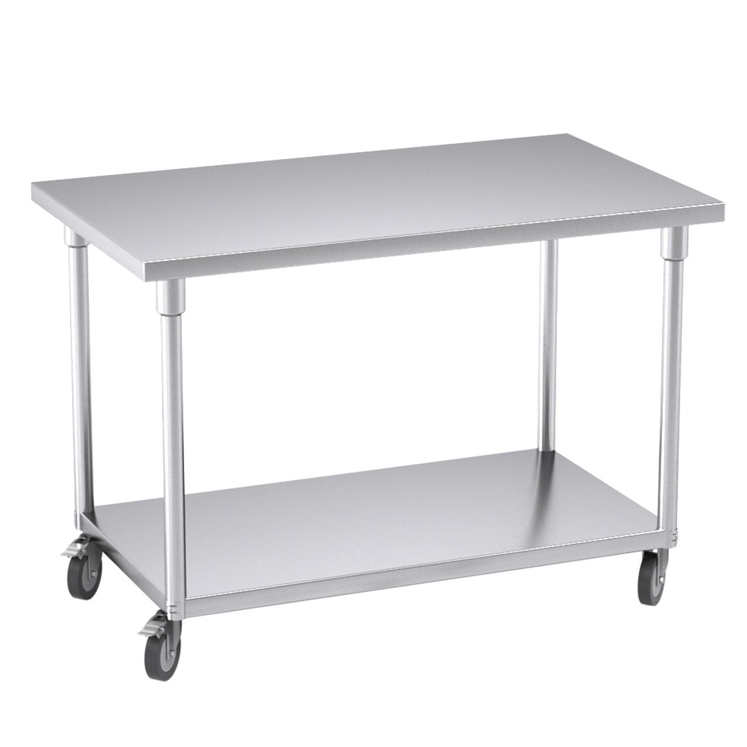 SOGA 120cm Commercial Catering Kitchen Stainless Steel Prep Work Bench Table with Wheels Soga
