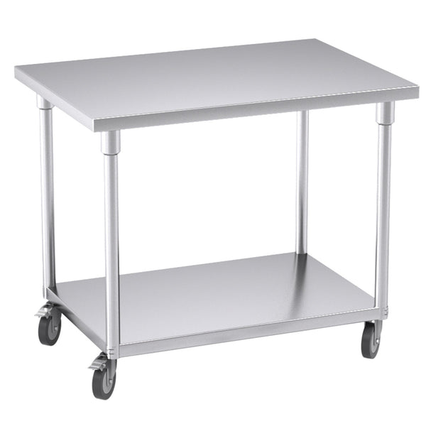 SOGA 100cm Commercial Catering Kitchen Stainless Steel Prep Work Bench Table with Wheels Soga