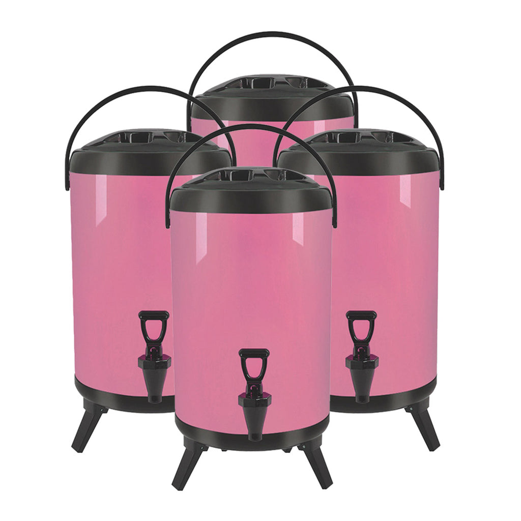 SOGA 4X 12L Stainless Steel Insulated Milk Tea Barrel Hot and Cold Beverage Dispenser Container with Faucet Pink Soga