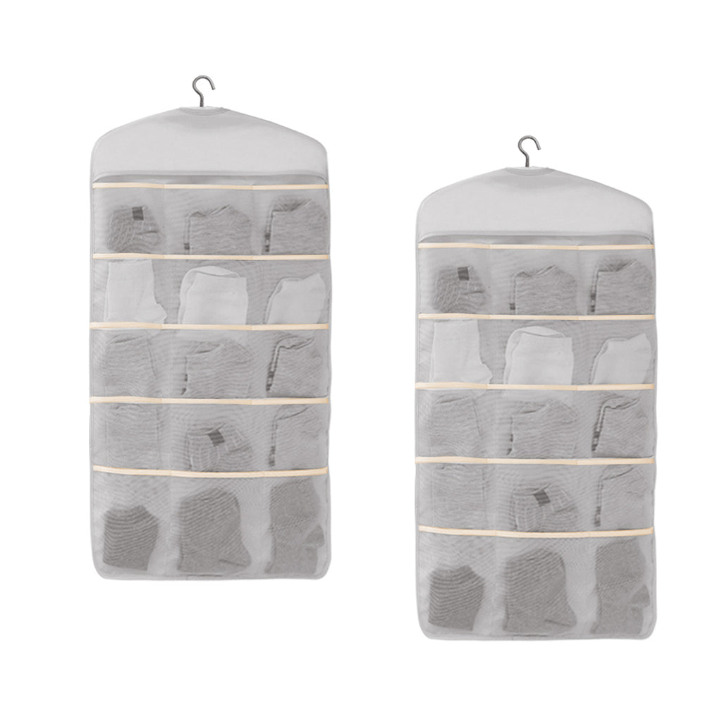 SOGA 2X Grey Double Sided Hanging Storage Bag Underwear Bra Socks Mesh Pocket Hanger Home Organiser Soga