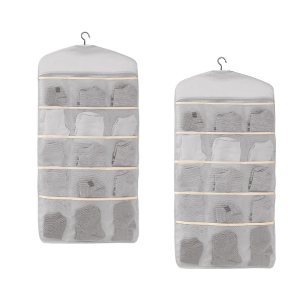 SOGA 2X Grey Double Sided Hanging Storage Bag Underwear Bra Socks Mesh Pocket Hanger Home Organiser Soga