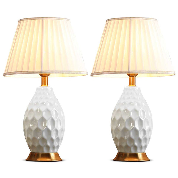 SOGA 2X Textured Ceramic Oval Table Lamp with Gold Metal Base White Soga