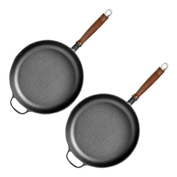 SOGA 2X 29cm Round Cast Iron Frying Pan Skillet Steak Sizzle Platter with Helper Handle Soga