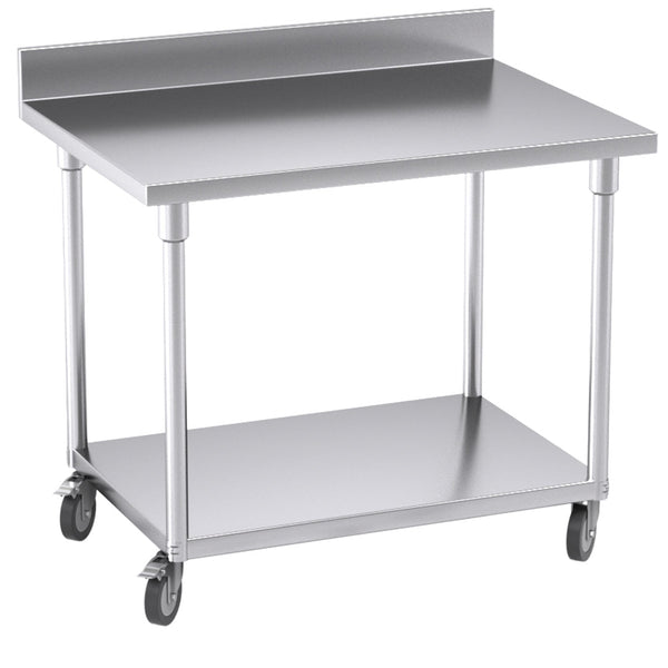 SOGA 100cm Commercial Catering Kitchen Stainless Steel Prep Work Bench Table with Backsplash and Caster Wheels Soga