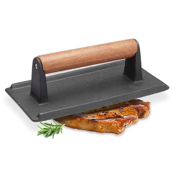 SOGA Cast Iron Bacon Meat Steak Press Grill BBQ with Wood Handle Weight Plate Soga