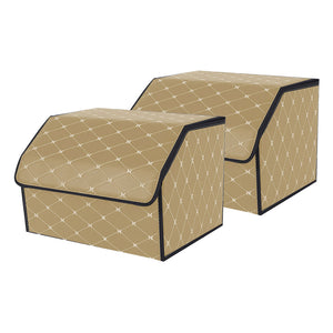 SOGA 2X Leather Car Boot Collapsible Foldable Trunk Cargo Organizer Portable Storage Box Beige/Gold Stitch Medium Soga