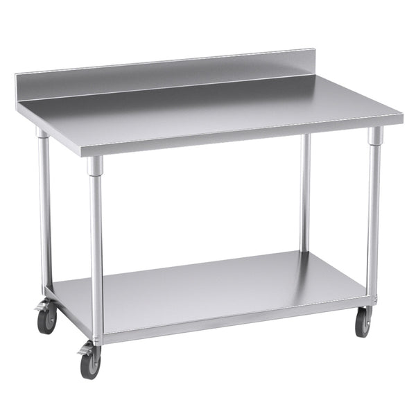 SOGA 120cm Commercial Catering Kitchen Stainless Steel Prep Work Bench Table with Backsplash and Caster Wheels Soga