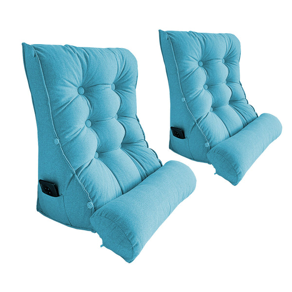 SOGA 2X 60cm Blue Triangular Wedge Lumbar Pillow Headboard Backrest Sofa Bed Cushion Home Decor Soga