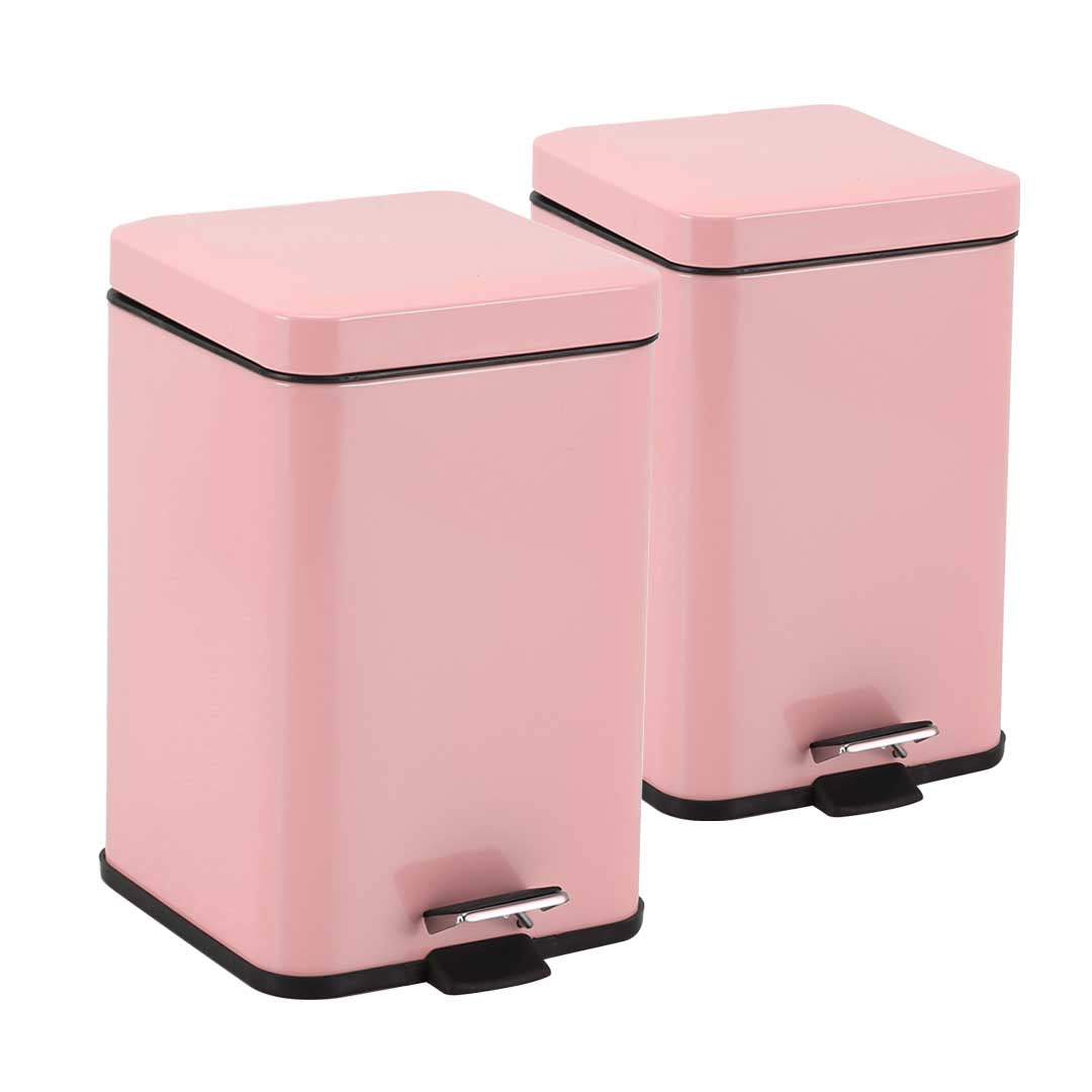 SOGA 2X 6L Foot Pedal Stainless Steel Rubbish Recycling Garbage Waste Trash Bin Square Pink Soga