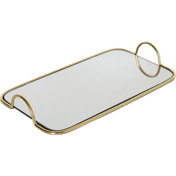 SOGA 40.5cm Gold Flat-Lay Mirror Glass Metal Tray Vanity Makeup Perfume Jewelry Organiser with Handles Soga