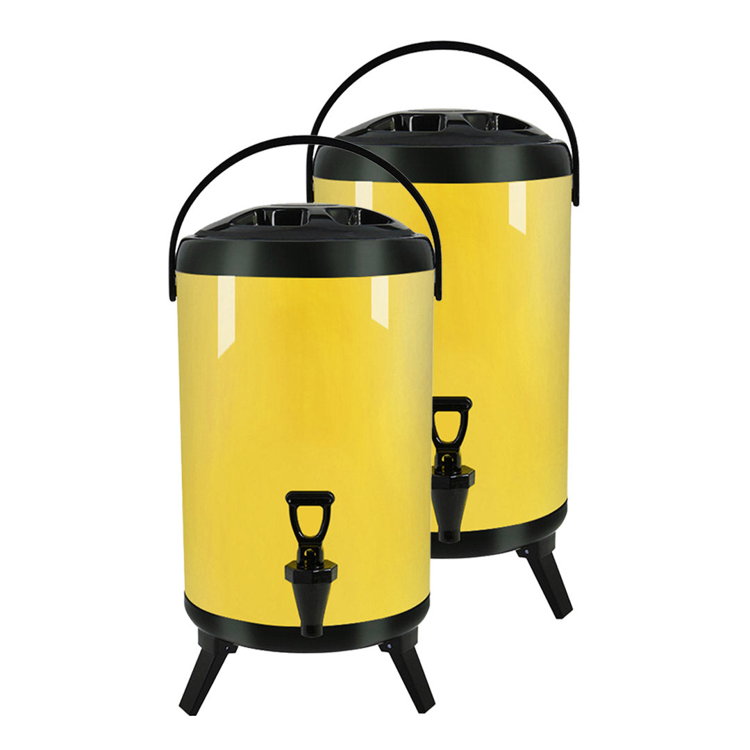 SOGA 2X 8L Stainless Steel Insulated Milk Tea Barrel Hot and Cold Beverage Dispenser Container with Faucet Yellow Soga