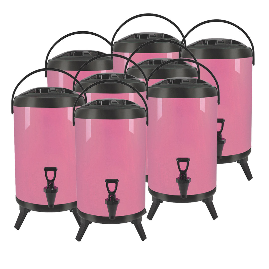SOGA 8X 8L Stainless Steel Insulated Milk Tea Barrel Hot and Cold Beverage Dispenser Container with Faucet Pink Soga