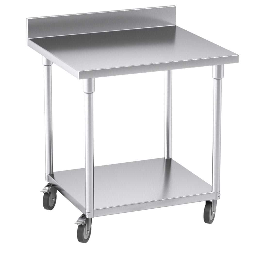 SOGA 80cm Commercial Catering Kitchen Stainless Steel Prep Work Bench Table with Backsplash and Caster Wheels Soga