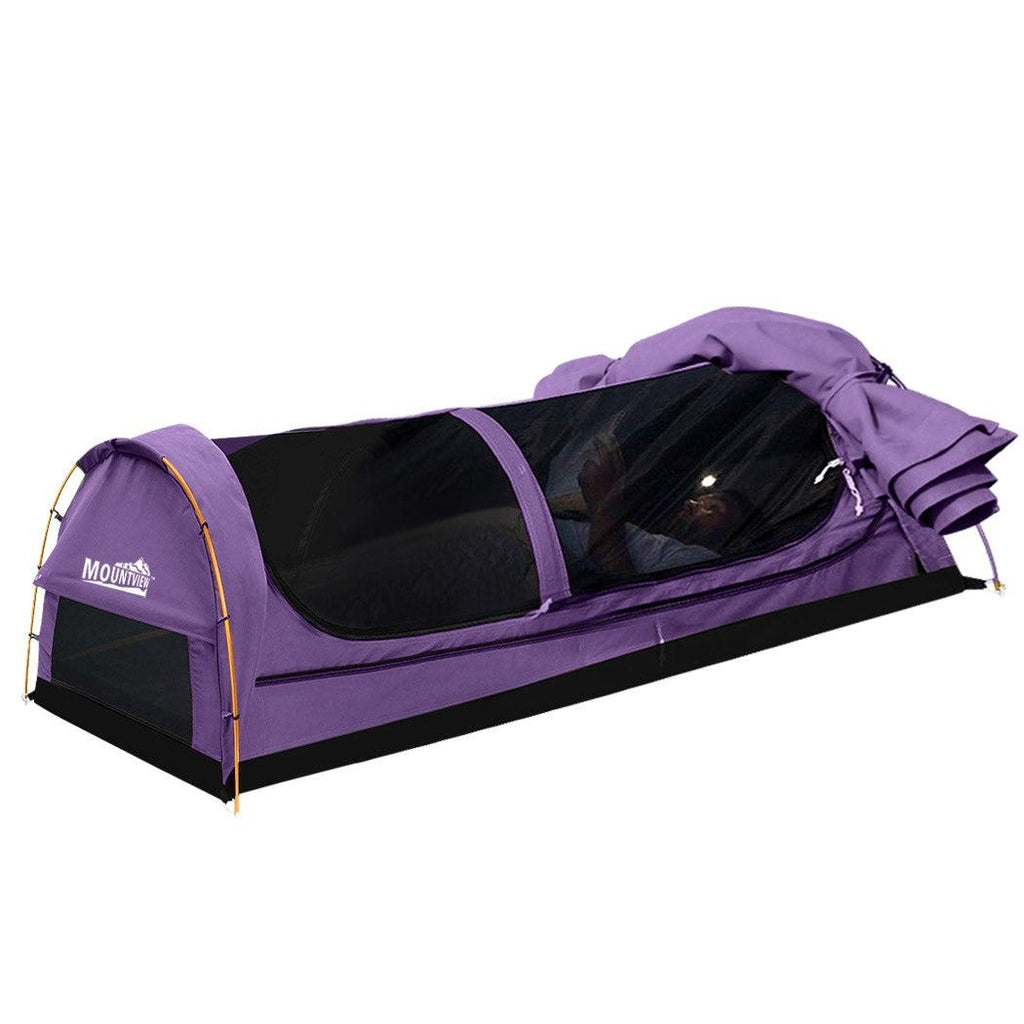 Mountview Double Swag Camping Swags Canvas Dome Tent Hiking Mattress Purple Deals499