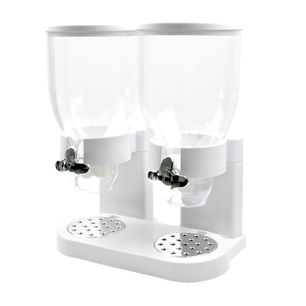 Double Cereal Dispenser Dry Food Storage Container Dispense Machine White Deals499