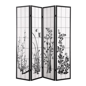 Levede 4 Panel Room Divider Screen Door Stand Privacy Fringe Wood Fold Blossom Deals499